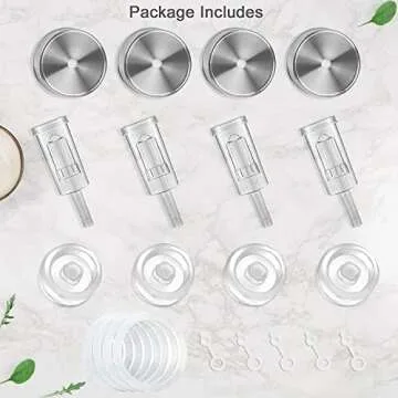 Fermentation Kit-4 Glass Fermentation Weights,4 Fermenting Lids,4 airlocks,4 Silicone Rings,5 Silicone Grommet for Wide Mouth Mason Jar for Sauerkraut,Vegetables and Other Fermented Food