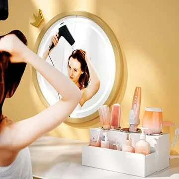 NIUBEE Hair Tool Organizer, Acrylic Hair Dryer and Styling Holder, Bathroom Countertop Blow Dryer Organizer, Vanity Storage Stand for Accessories, Makeup, Toiletries (White)