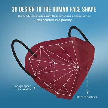WWDOLL KN95 Face Mask 50 PCs, Multiple Colour 5 Layers KN95 Masks, Disposable Respirator Protection ...