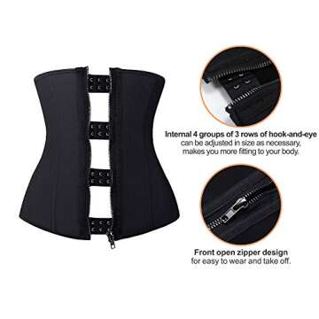YIANNA Latex Waist Trainer for Women Tummy Control Zipper Underbust Waist Cincher Corset Hourglass Body Shaper Sport Girdle, YA2219-Black-L