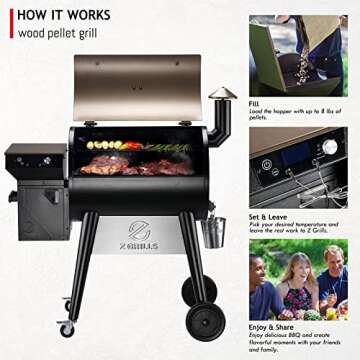 Z GRILLS Upgrade 8 in 1 Wood Pellet Grill & Smoker for Outdoor Cooking, BBQ Grill with PID 2.0 Contr...