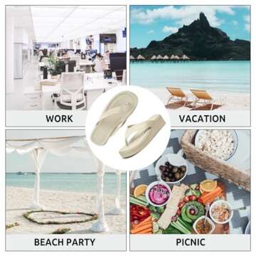 CentroPoint Women's T-strap Thong Platform Flip Flops Fashion Lightweight Wedge Sandals Slip On Memory Foam Slides(Beige PU, Numeric_8)