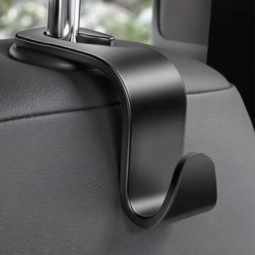 DOSAYA Car Seat Headrest Hook 4 Pack - Universal Auto Seat Hook Hanger Storage Organizer Holder (Black)