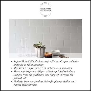 Bessie Bakes Super-Thin & Pliable Black Hexagon Moroccan Tiles with Gold Lines Replicated Photography Backdrop 2 Feet Wide x 3 Feet Long