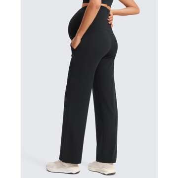 CRZ YOGA Women Butterluxe Maternity Wide Leg Pants with Pockets 31.5" - Over The Belly Workout Yoga ...