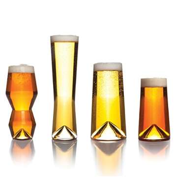Sempli Monti Taste Beer Glass Set - Set of 4 - Handmade Beer Glass Sampler Set, 1 of Each Style, Glassware for Bar, Lead-Free Crystal, Aerating Design, Giftbox Included - Clear