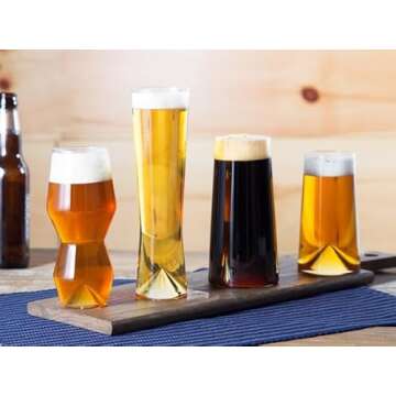Sempli Monti Taste Beer Glass Set - Set of 4 - Handmade Beer Glass Sampler Set, 1 of Each Style, Glassware for Bar, Lead-Free Crystal, Aerating Design, Giftbox Included - Clear