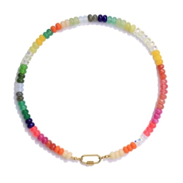 Youzealou Handcrafted Boho Natural Color Gemstone Beaded Choker Necklace, Womens Beaded Necklaces wi...