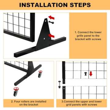 3 Layer Grid Panels for Display, Movable Gridwall Panels Tower with 10 Display Hooks, Sturdy Wire Grid Wall Panels Metal Art Display Racks for Craft Shows, Retail, Home