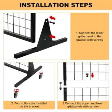 3 Layer Grid Panels for Display, Movable Gridwall Panels Tower with 10 Display Hooks, Sturdy Wire Grid Wall Panels Metal Art Display Racks for Craft Shows, Retail, Home