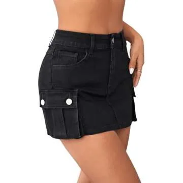 Floerns Women's Casual High Waist Flap Pocket Straight Cargo Denim Mini Skirt Black Petite XS