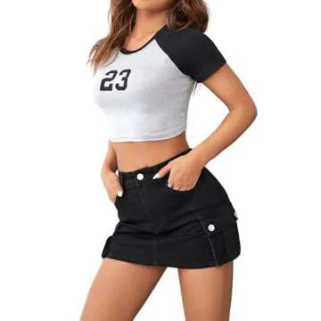 Floerns Women's Casual High Waist Flap Pocket Straight Cargo Denim Mini Skirt Black Petite XS