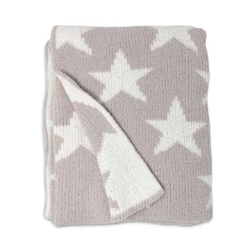 Living Textiles Grey Stars Chenille Soft Baby Blanket Reversible Premium Cozy Fabric for Best Comfor...