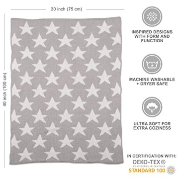 Living Textiles Grey Stars Chenille Baby Blanket for Comfort