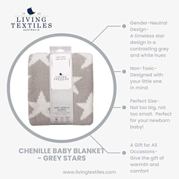 Living Textiles Grey Stars Chenille Baby Blanket for Comfort