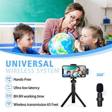 Papifilter Professional Wireless Lavalier Lapel Microphone for iPhone, iPad, Android- Cordless Omnidirectional Condenser Recording Mic for Interview Video Podcast Vlog YouTube