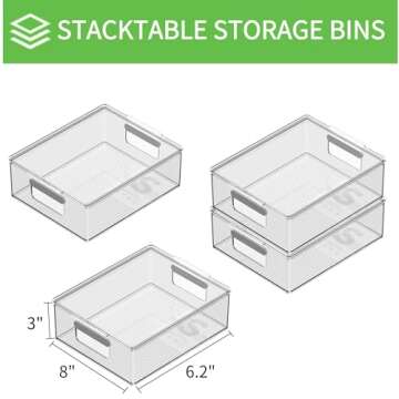 vacane 4 Pack Plastic Pantry Organization and Storage Bins with Handle, Kitchen Organization or Kitc...