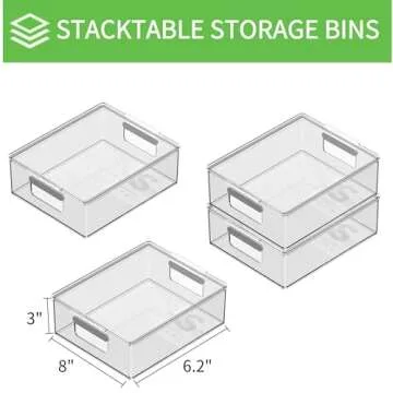 vacane 4 Pack Plastic Pantry Organization and Storage Bins with Handle, Kitchen Organization or Kitc...