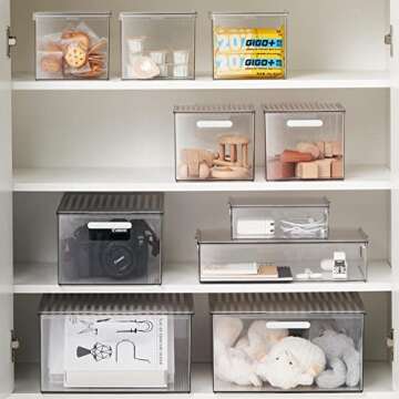 vacane 4 Pack Plastic Pantry Organization and Storage Bins with Handle, Kitchen Organization or Kitchen Storage – Refrigerator Organizer Bins, Cabinet Organizers, 4 Pack