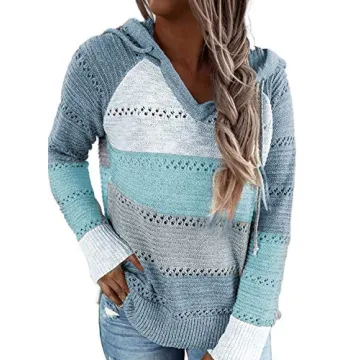 BLENCOT Women's Color Block Hoodie Sweater - Fashionable Comfort