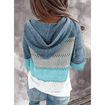 Stylish BLENCOT Women's Color Block Hoodie - Blue S