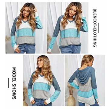 Stylish BLENCOT Women's Color Block Hoodie - Blue S