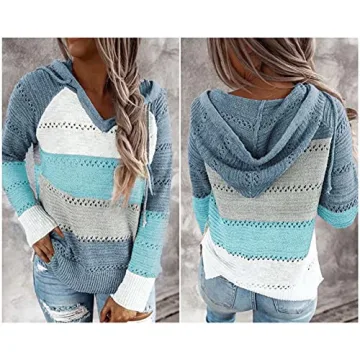 Stylish BLENCOT Women's Color Block Hoodie - Blue S