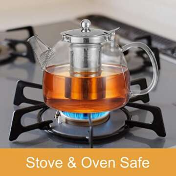 Stylish 45oz Glass Teapot with Infuser and Coaster