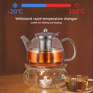 Stylish 45oz Glass Teapot with Infuser and Coaster
