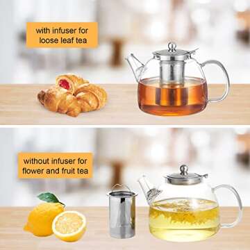Stylish 45oz Glass Teapot with Infuser and Coaster