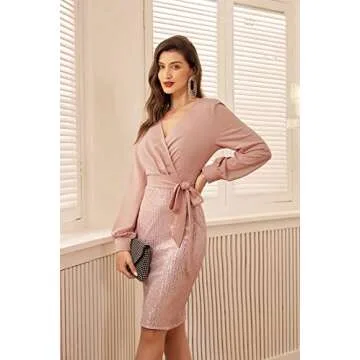 GRACE KARIN Sequin Wedding Guest Dresses for Women Wear to Party Bodycon with Belt Pink XXL