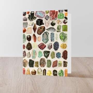 CafePress Vintage Geology Rocks Gemstones Folded Greeting Card Matte