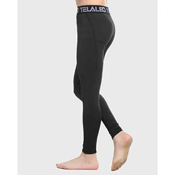 TELALEO Boys Thermal Compression Leggings Pants Youth Fleece Lined Base Layer Tights Cold Weather Heat Gear (Fireball is an AD) Black M