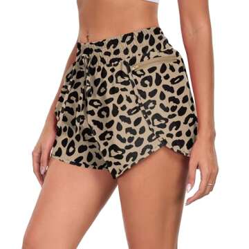 PrinStory Womens Athletic Shorts High Waisted Running Quick Dry Gym Workout Shorts with Zipper Pocke...