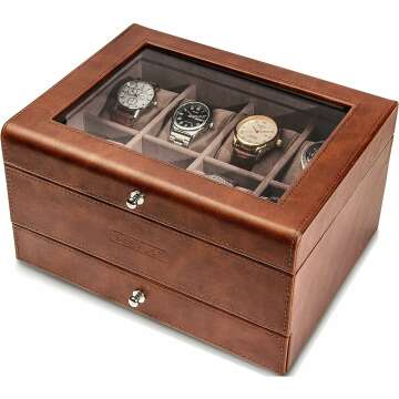 Men's Luxury Leather Watch Box with Valet Drawer