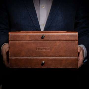 Men's Luxury Leather Watch Box with Valet Drawer