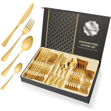Elegant 24-Piece Gold Silverware Set for Exquisite Dining Experiences