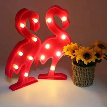 YiaMia Flamingo LED Light Flamingos Pink Night Lamp Romantic Battery Powered Marquee Flamingo Table Lights for Home Wall Kid's Room Birthday Party Decorations Valentina Christmas Gift