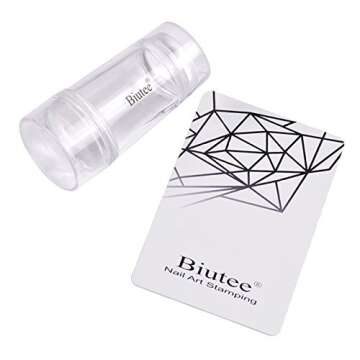 Biutee Dual Clear Jelly Nail Art Stamper 4Pcs Silicone Heads with Rhinestone Cap & 1 Scraper Manicure Nail Art Tool