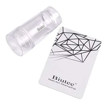 Biutee Dual Clear Jelly Nail Art Stamper 4Pcs Silicone Heads with Rhinestone Cap & 1 Scraper Manicure Nail Art Tool