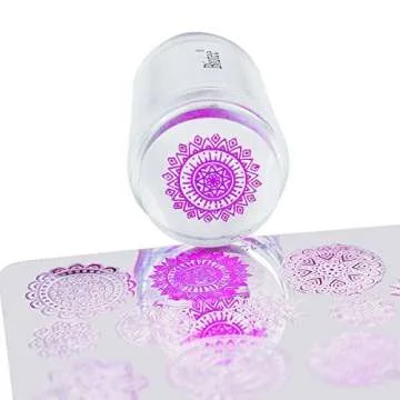 Biutee Dual Clear Jelly Nail Art Stamper 4Pcs Silicone Heads with Rhinestone Cap & 1 Scraper Manicure Nail Art Tool