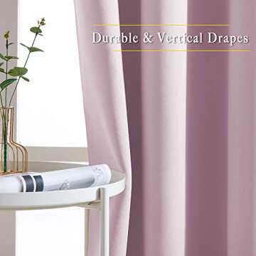 NICETOWN Blackout Pink Curtains for Girls Room - Thermal Insulated Solid Grommet Room Darkening Curtains/Panels/Drape for Bedroom (Lavender Pink=Baby Pink, 1 Pair, 52 by 84-Inch)