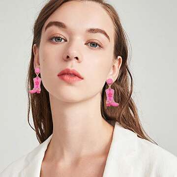 UYT Beaded Cowgirl Boot Earring Western Cowboy Boots Earrings for Women Boho Beads Shoes Dangle Drop...