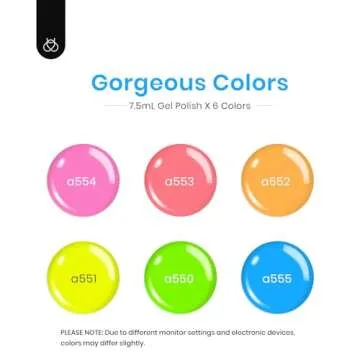 Beetles Neon Gel Nail Polish Set, Bright Rainbow Collection 6 Colors Hot Pink Blue Yellow Green Soak Off UV LED Neon Gel Nail Polish Kit Gift for Women