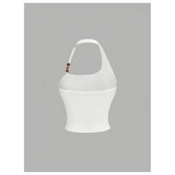 Milumia Women's Beaded Floral Backless Halter Top Asymmetrical Sleeveless Y2k Tops White Large