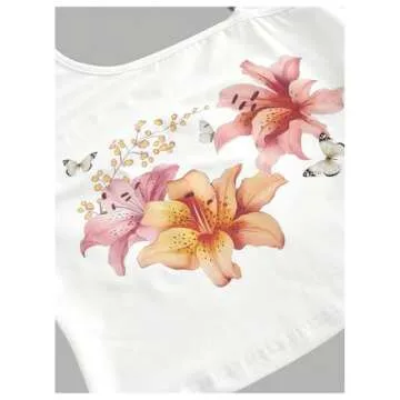 Milumia Women's Beaded Floral Backless Halter Top Asymmetrical Sleeveless Y2k Tops White Large