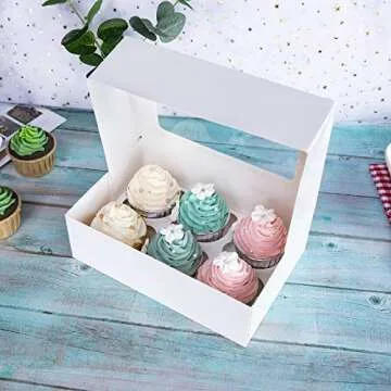 ONE MORE Cupcake Boxes with Inserts 6 Holders,9.5x6.3x3inch Large White Standard Bakery Boxes with Window Food Grade Cake Carrier Container for Muffins,Gift Treat Box Bulk,Pack of 15