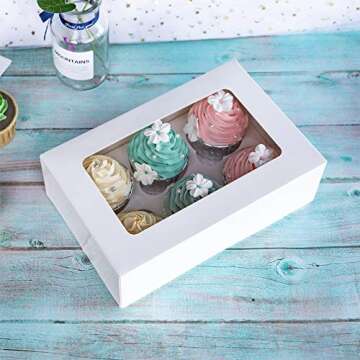 ONE MORE Cupcake Boxes with Inserts 6 Holders,9.5x6.3x3inch Large White Standard Bakery Boxes with Window Food Grade Cake Carrier Container for Muffins,Gift Treat Box Bulk,Pack of 15