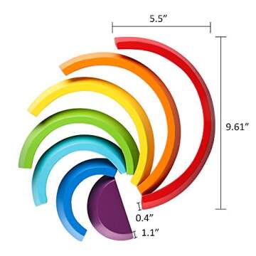 Coogam Wooden Rainbow Stacker Nesting Puzzle Blocks - Tunnel Stacking Game Building Creative Color S...