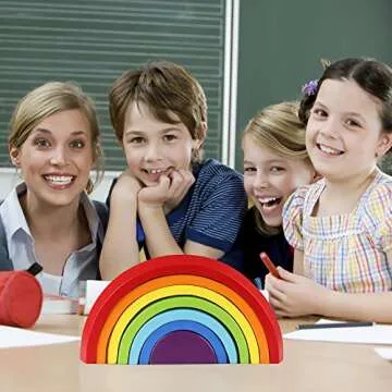 Coogam Wooden Rainbow Stacker Building Blocks for Kids